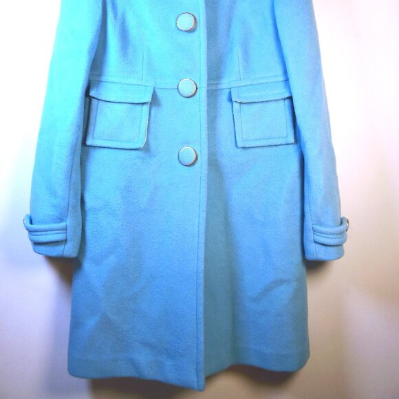 Vintage Banana Republic Full Length Wool Coat Lt Blue w/Floral Lining Epaulets - Picture 11 of 11
